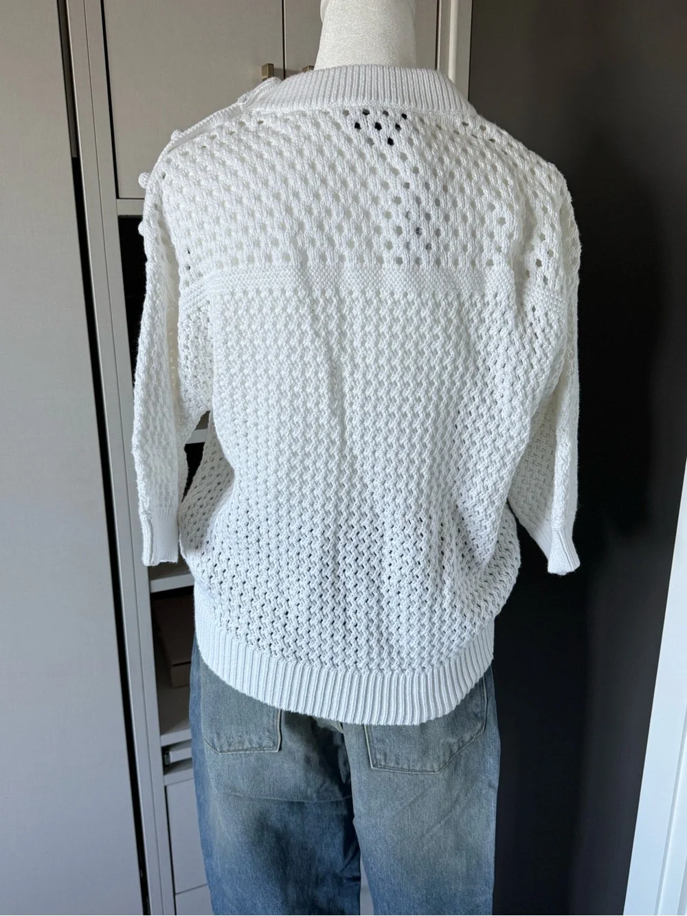 J. Crew White Openwork Crewneck Sweater